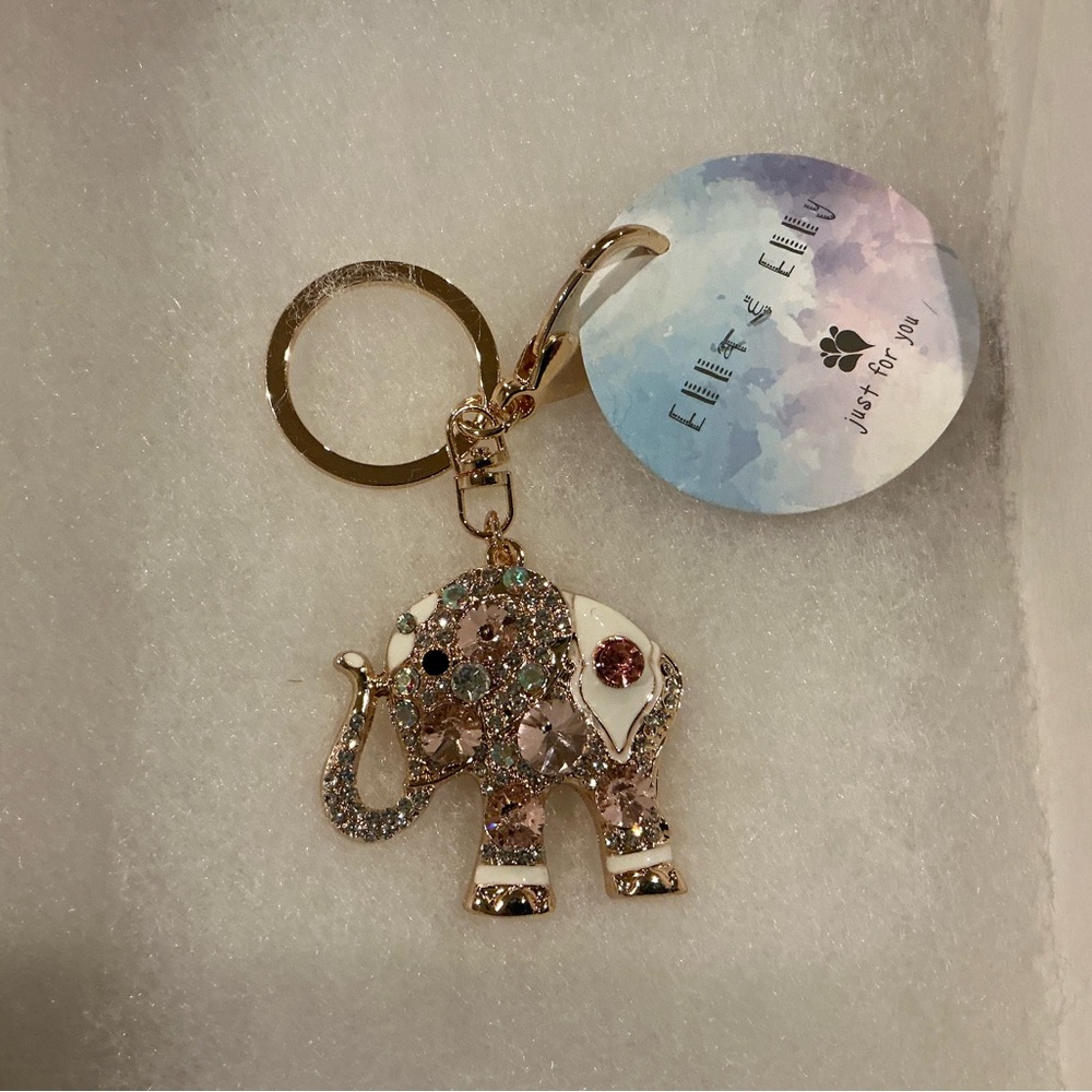 ELLA & ELLY Pink Crystal Elephant bag charm